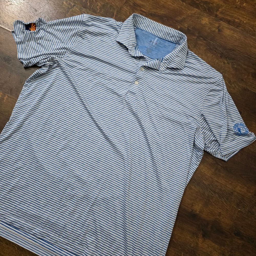Johnnie-O Featherweight Polo Mens XL Blue White Striped Arizona Golf Association